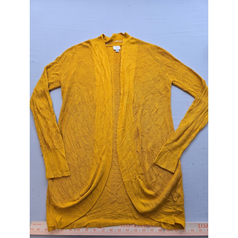 A New Day Womens Mustard Yellow Open Front Pointelle Knit Cardigan Sweater M